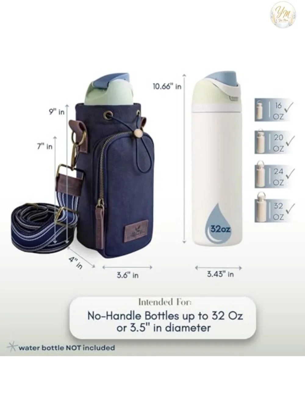 Canvas Water Bottle Holder Crossbody with Phone Pocket Fits 16-32 oz